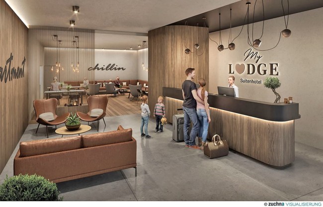 Familienresort appartements suitenhotel schladming visualisierung rezeption 
