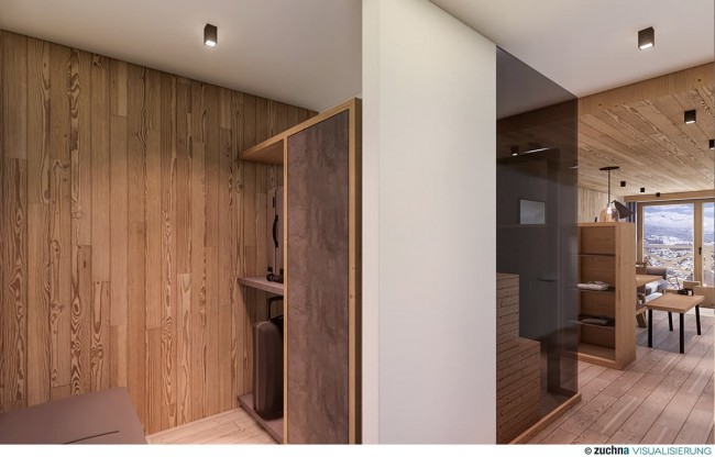 Familienresort appartements suitenhotel schladming visualisierung sauna wohnbereich eingangsbereich 