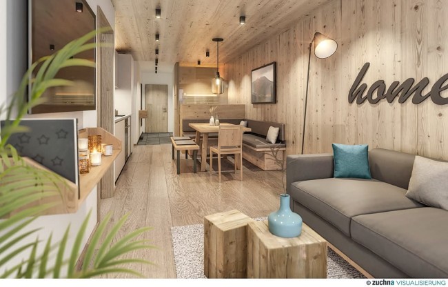 Familienresort appartements suitenhotel schladming visualisierung wohnbereich 