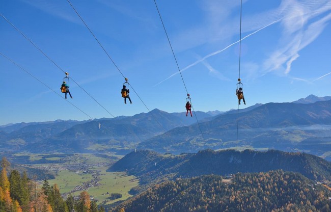 Fun and action guaranteed with a ride on the zipline &copy; Schladming-Dachstein | Zipline