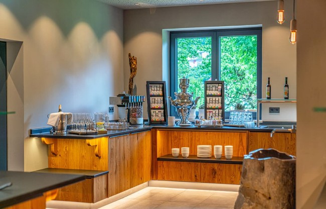 Assortment of teas and fruit juices